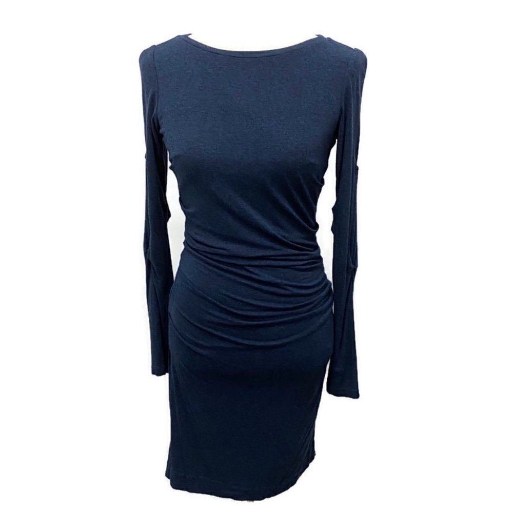 Nicole Miller Blue Side Ruched Long Sleeve Dress